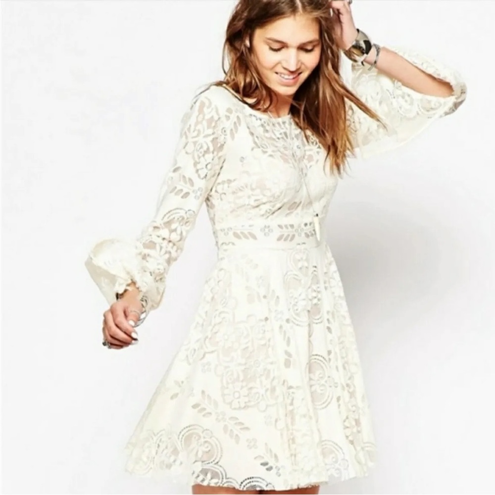 Free People Mesh Lace Bell Sleeve Dress